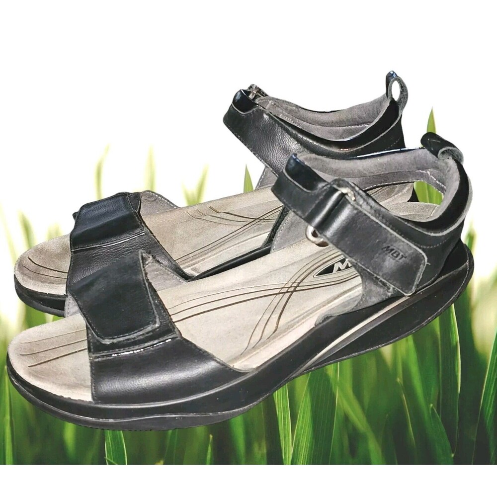 MBT PIA Black Leather Sandals Sz 8 - 8.5 Women Rocker Toning Sandal VGC FREE SHP